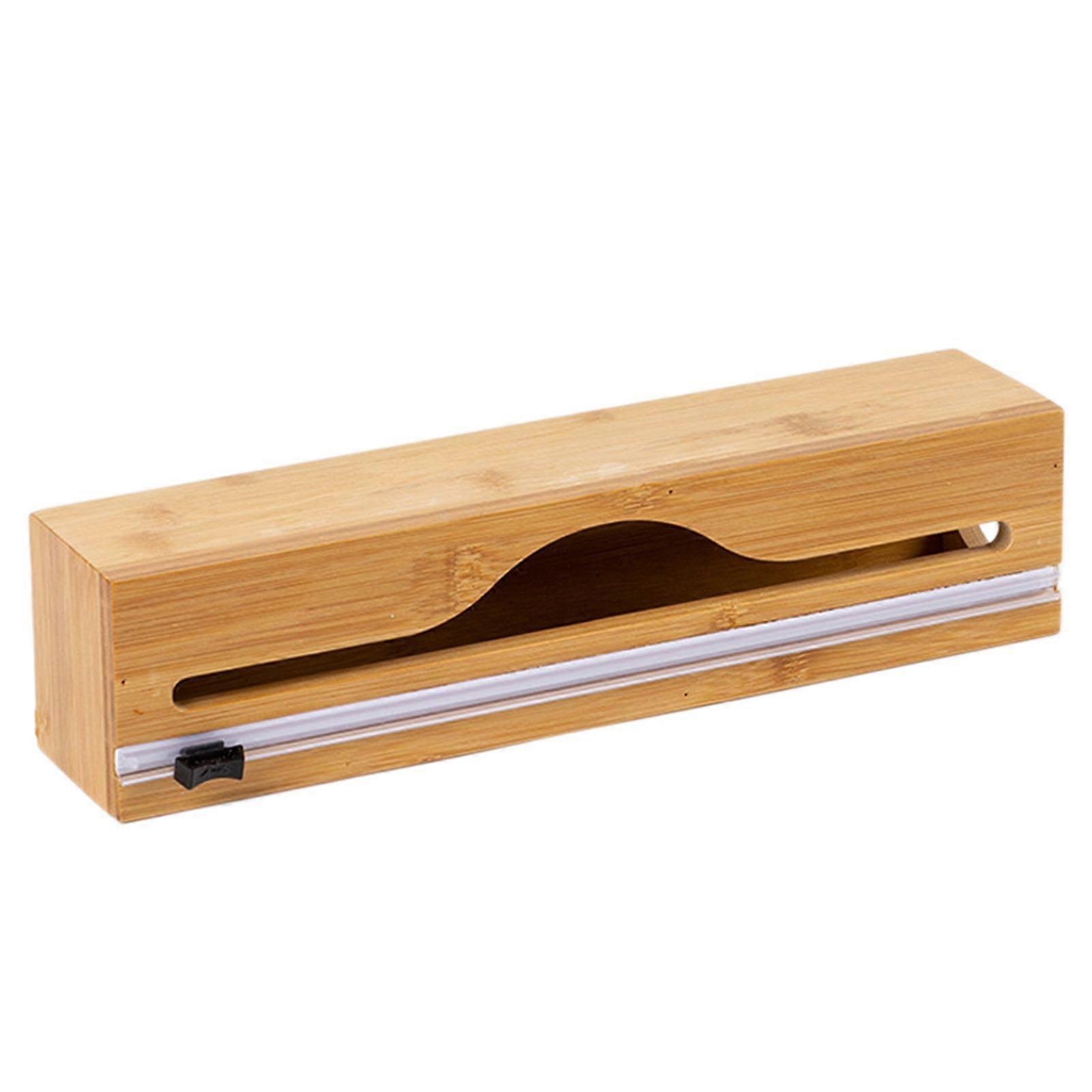 Multi-functional Bamboo Kitchen Wrap Dispenser with Cutter - Space-Saving, Stylish Storage for Plastic Wrap, Foil & Efficient Meal Prep