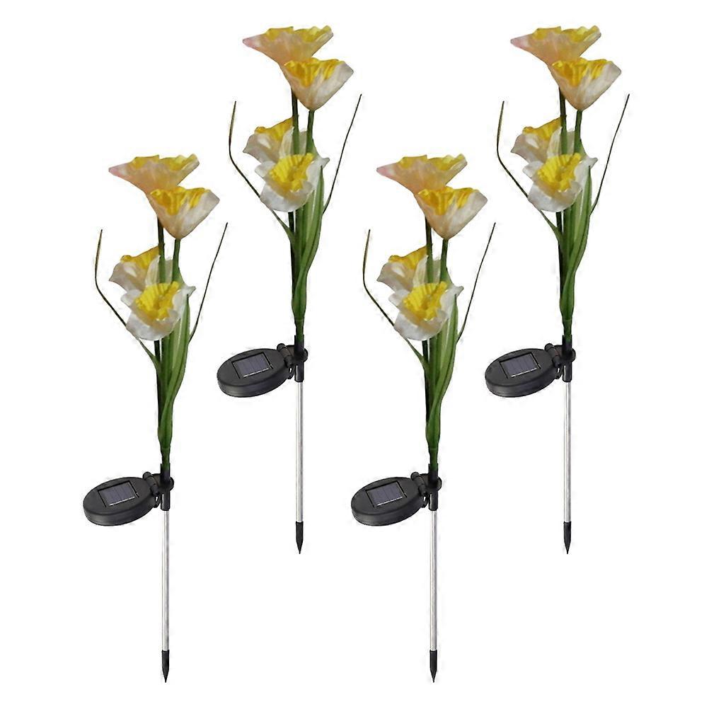 Solar Powered LED Narcissus Lamp for Garden Decoration Waterproof IP55 White 4 Forks