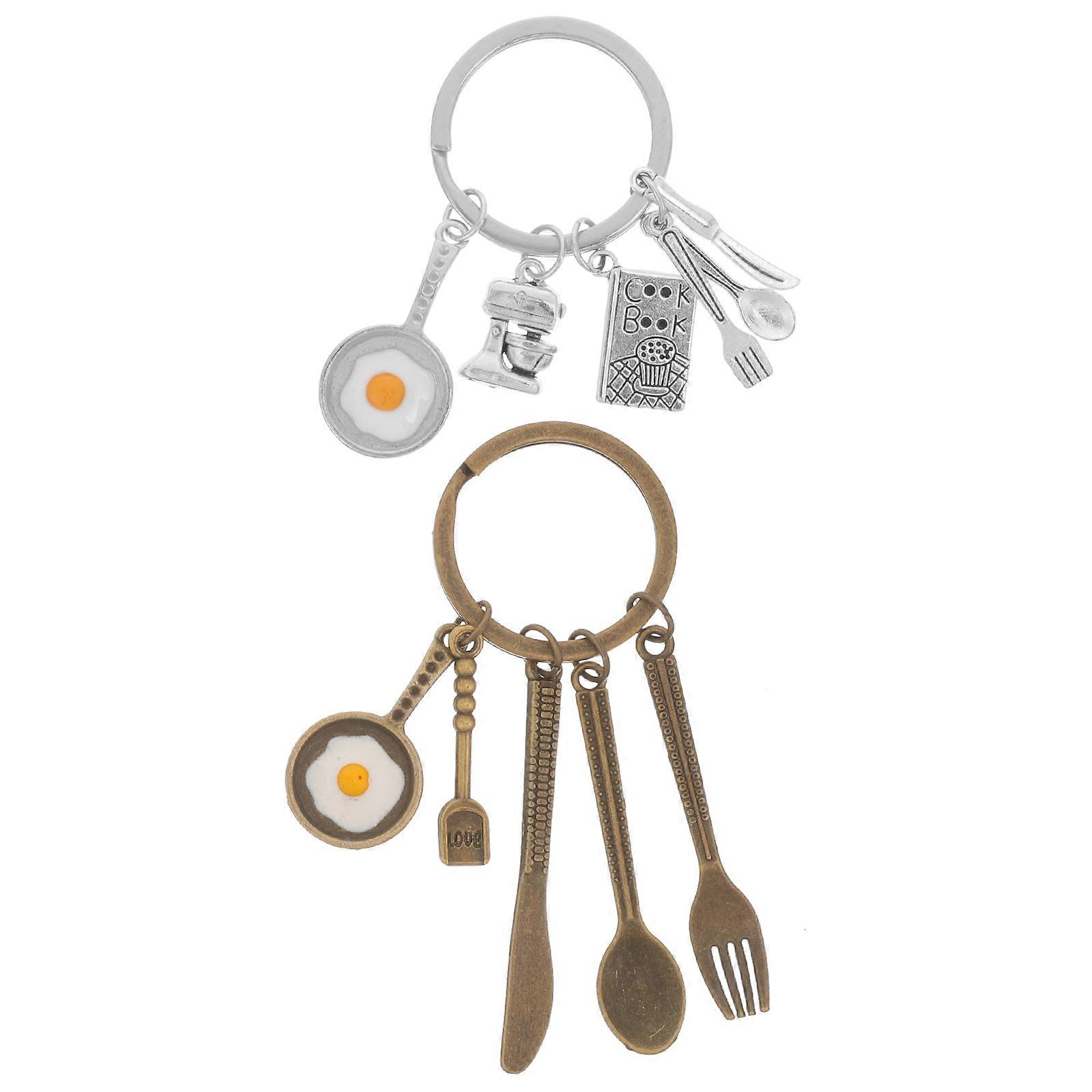 Cute Keychains Simulation Egg Keychain Tableware Key Rings Assorted Color 5.00X3.00X0.20CM Ornament 2Pcs