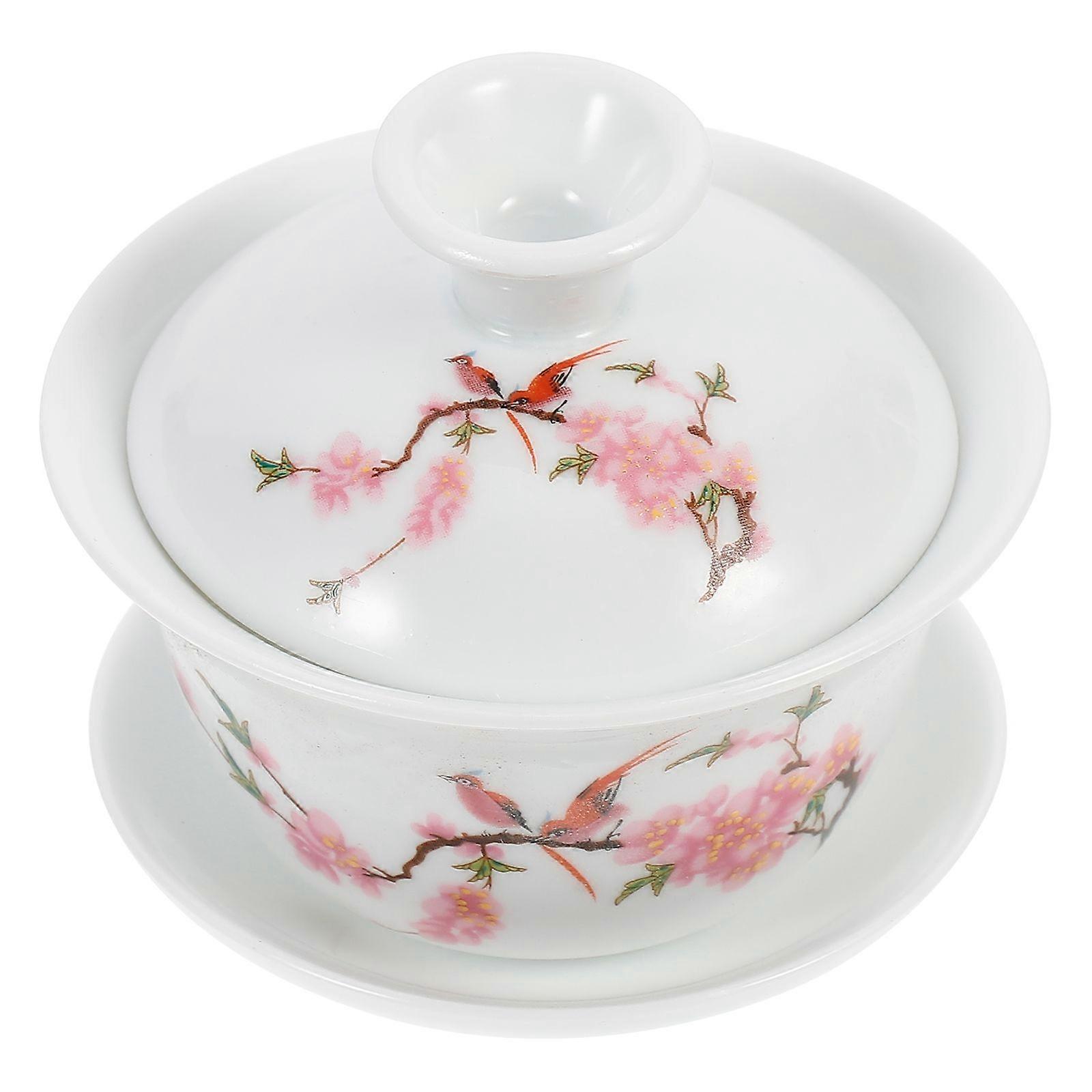Ceramic Kung Fu Tea Cup Set with Lid and Saucer – Traditional Chinese Retro Design, Smooth Finish
