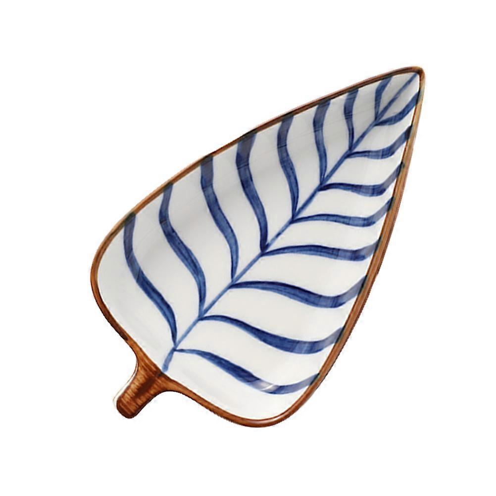 Creative Leaf Shape Snack Dish Sauce Plate For Daily Use Blue Ceramic Mini Tableware 1Pack