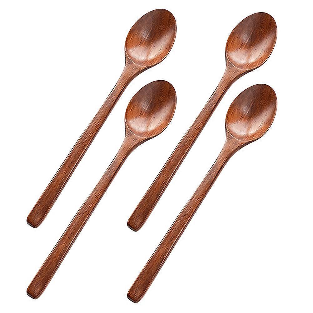 Wooden Long Handle Spoons Set of 4 Versatile Kitchen Utensils for Soup, Mixing, Serving, Honey, Jam & Desserts Elegant and Practical Cooking Ware