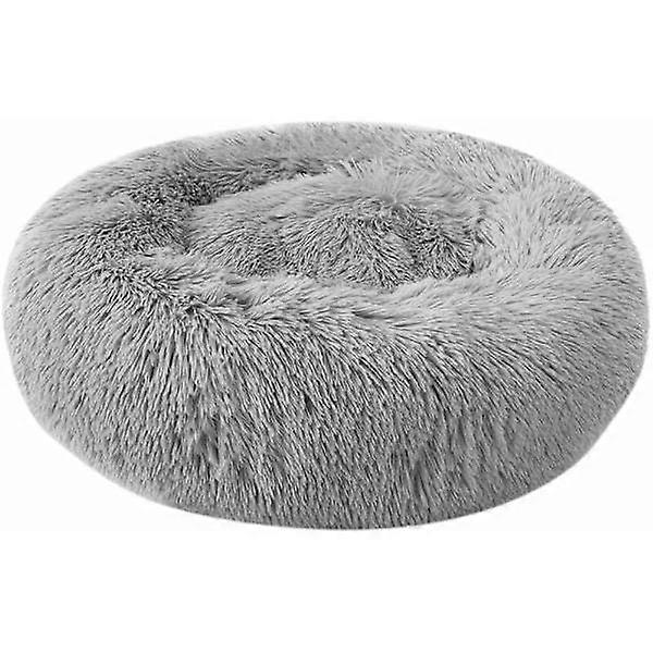 Pet bed for cats and dogs, round donut shaped plush dog bed, color and size optional (light gray, 50cm)