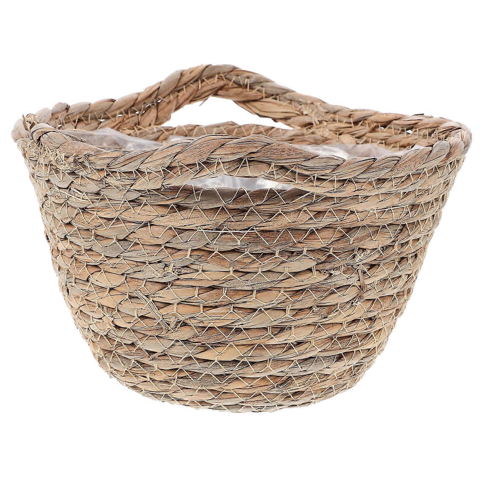 Handmade Linen Flowerpot Storage Basket 2pcs Multipurpose Container with Thickened Double Handles (Light Brown)