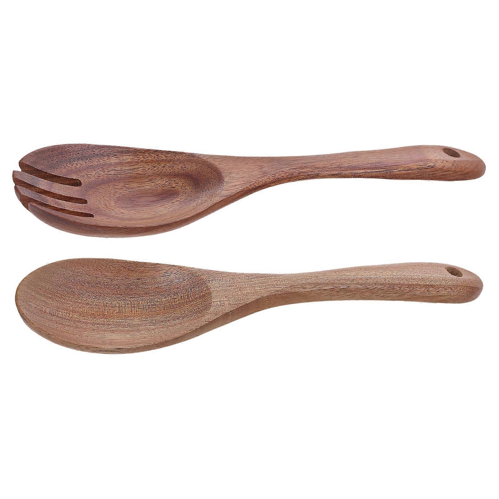 Wooden Salad Serving Set with Fork and Spoon, Long Handle Lightweight Kitchen Accessories for Mixing and Tossing Dishes