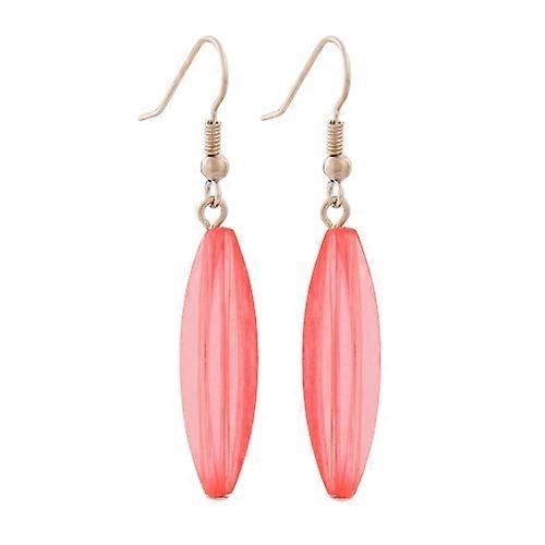 Ear Wires Dangle Earrings 30x9mm Grooved Olive Plastic Light Red Transparent