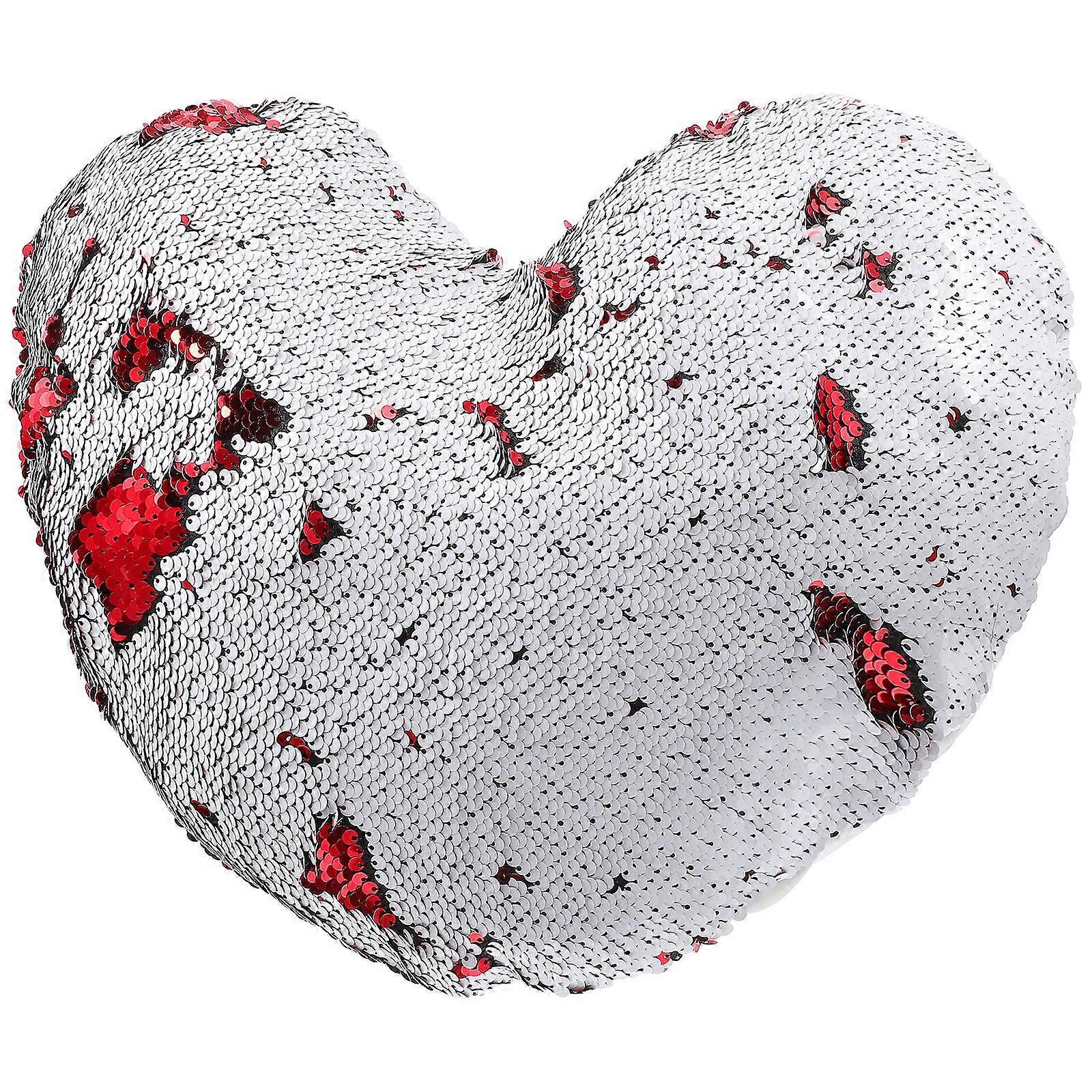 Home Sofa Pillowcase Silver Sequin Heart-Shaped Sequin Design for Home Decor