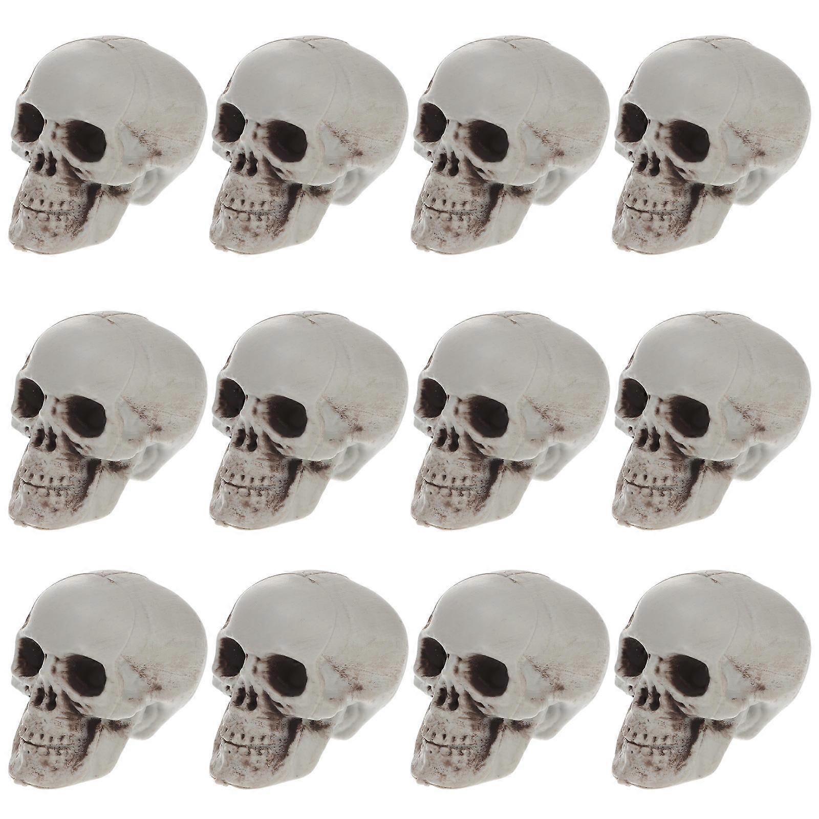 12pcs Realistic Small Skull Head Decorations for Halloween Table & Haunted House Party Props – Spooky Office Room Decoration