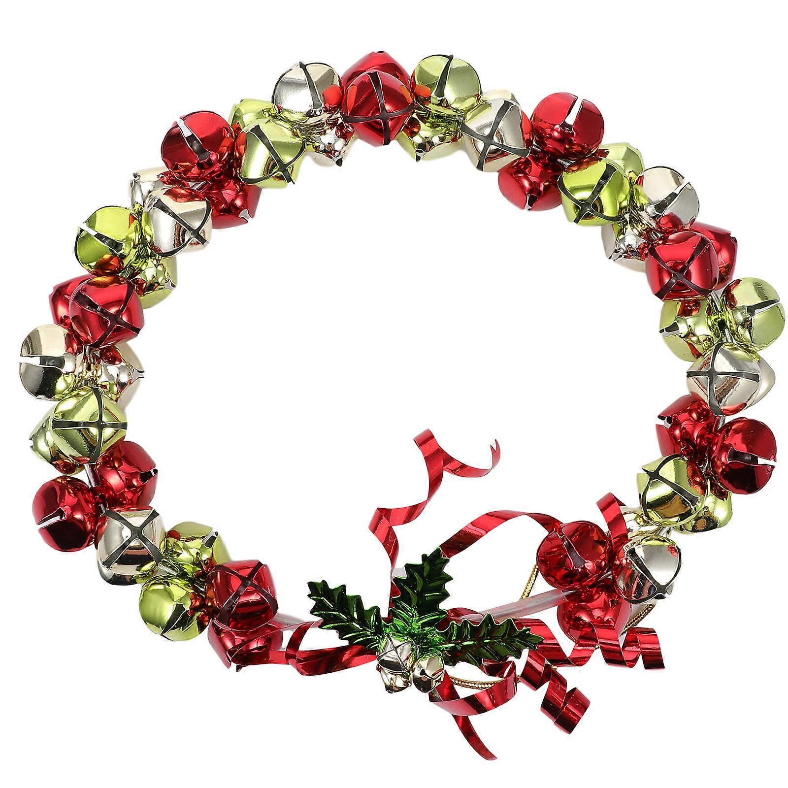 Red Metal Christmas Bell Wreath for Door Decoration with Festive Atmosphere 1Pc