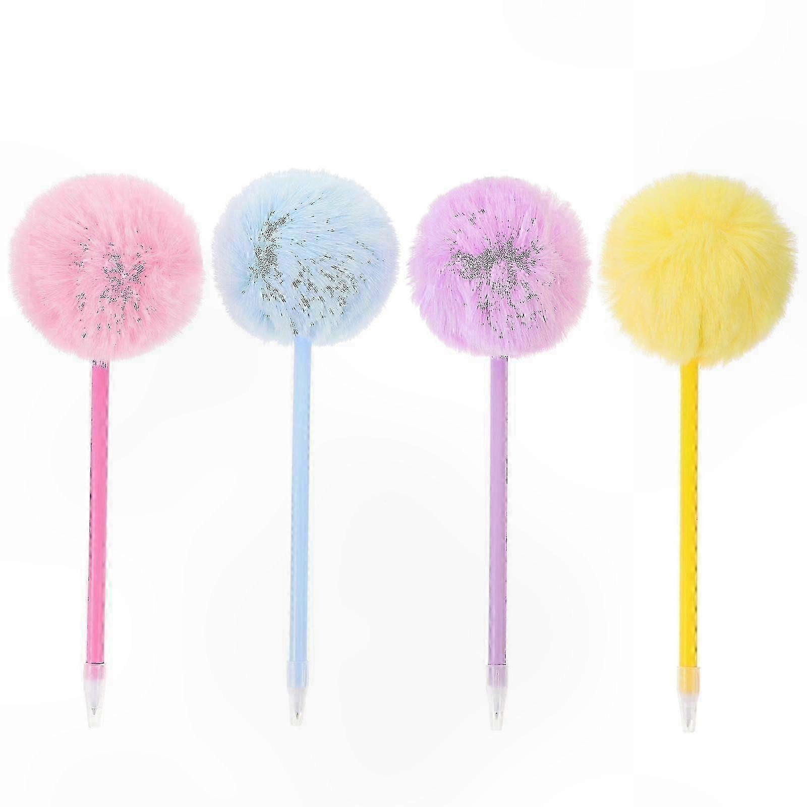 Fluffy Ball Pens, 4-Pack Decorative Pom Pom Writing Tools for Creative Projects