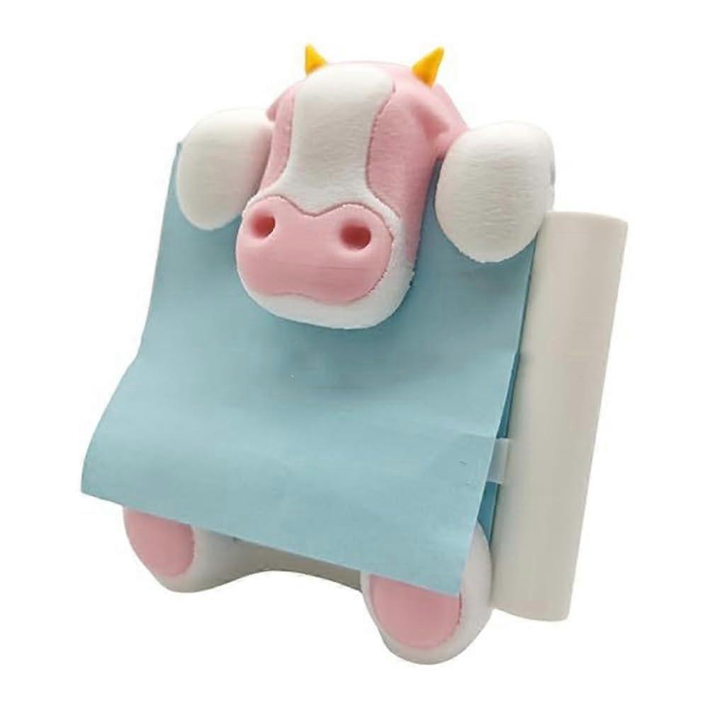 Cow-Shaped Sticky Note Holder With Flip-Open Notepad Dispenser And Pen Holder, Pink Desk Accessory For Home Office