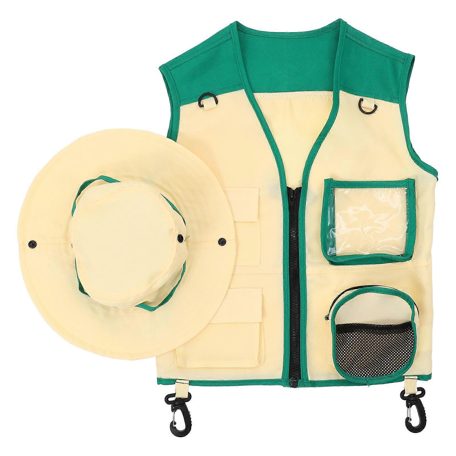 Ensemble chapeau et gilet d’exploration en plein air pour enfants pour la pêche en plein air Voyage Camping Navigation de plaisance Ensemble léger