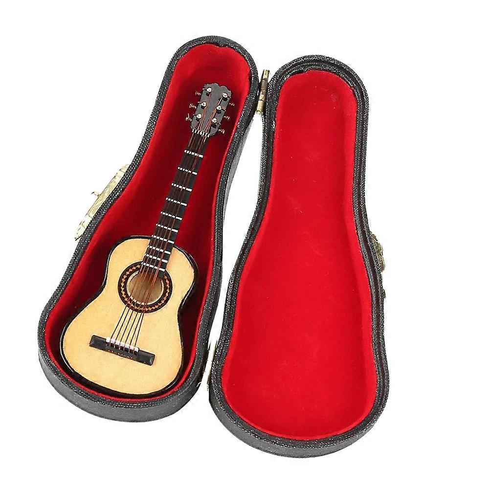 Mini Guitar Ornament with Box Beige Color for Decoration Gifts 10cm
