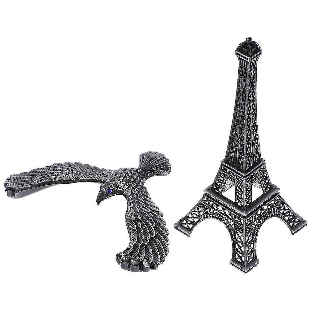 Balancing Eagle Eiffel Tower Metal Ornament   Retro Desktop Sculpture for Office, Bookshelf & Tabletop Decoration   Gunmetal Grey Small Decorative