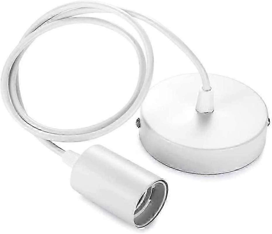 Metal Hanging Plastic Socket,Pendant Lamp with Adjustable Cable for E27 Base White[Energy Class A+]