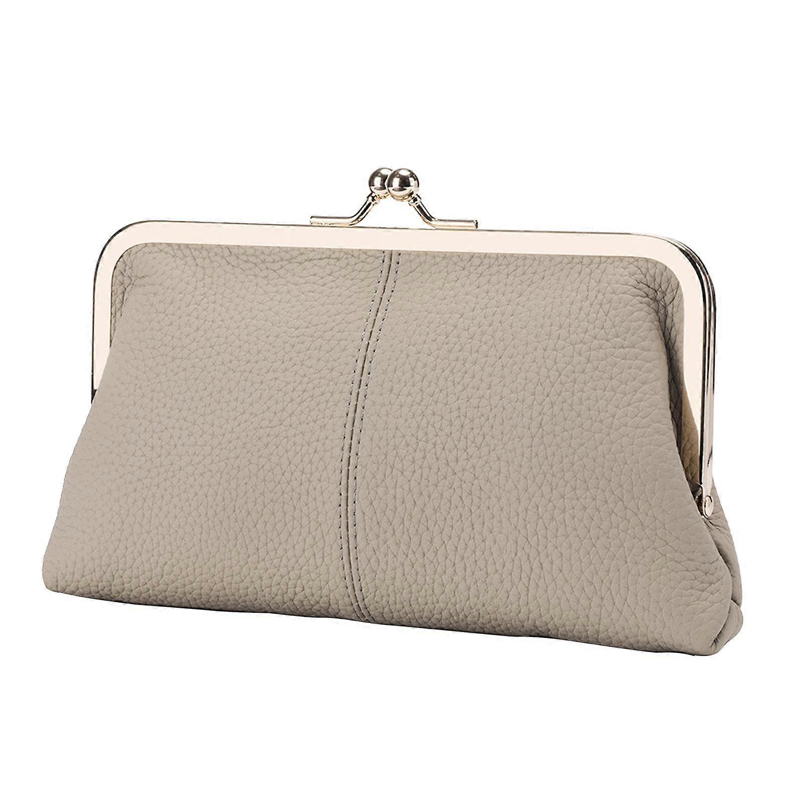Buckle Coin Purse Wallet with Clasp, Large Capacity PU Leather Coin Purse for Men, Vintage Gray with Credit Card Slot