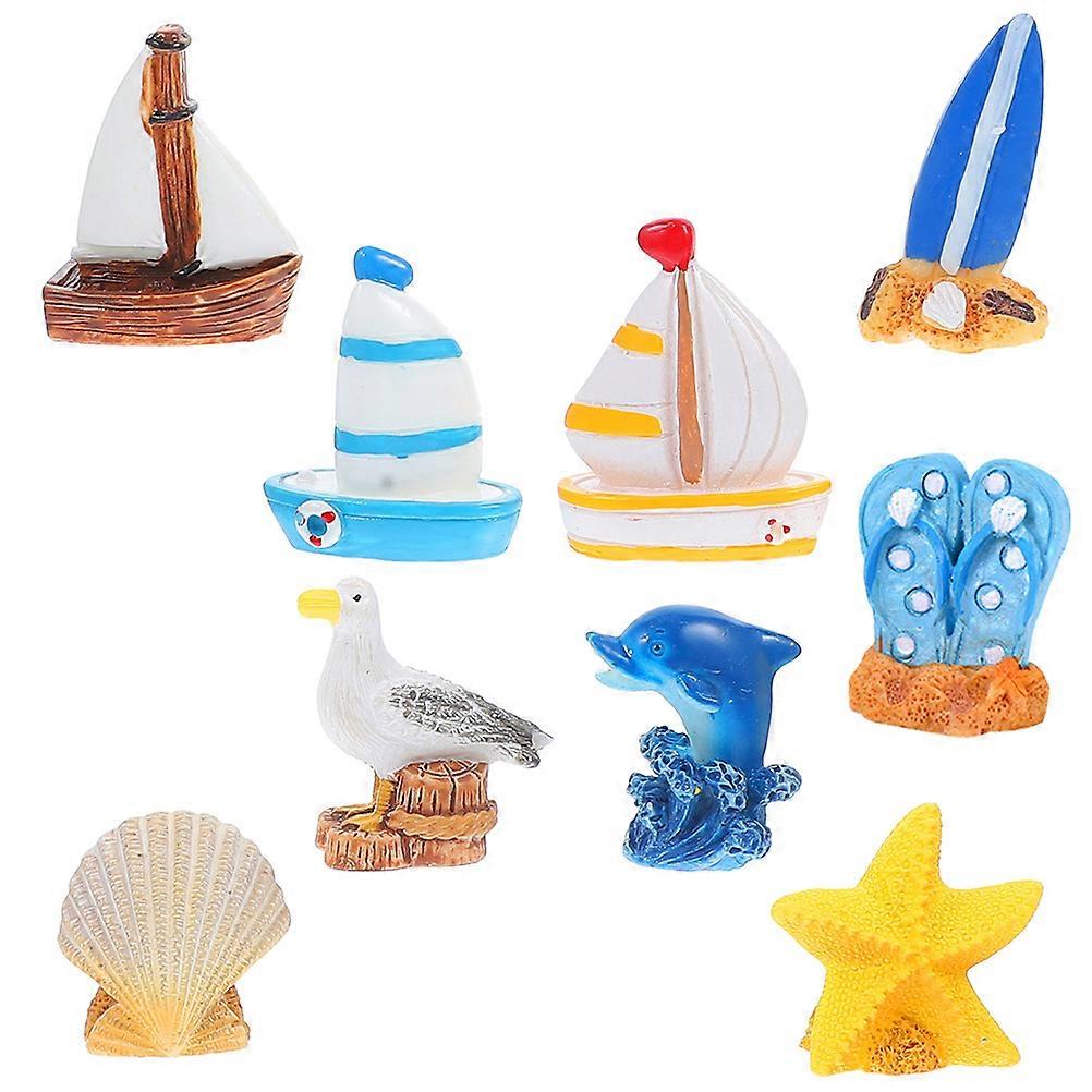 Mediterranean Style Resin Ornaments Set of 9 Pieces for Beach Themed Decorations