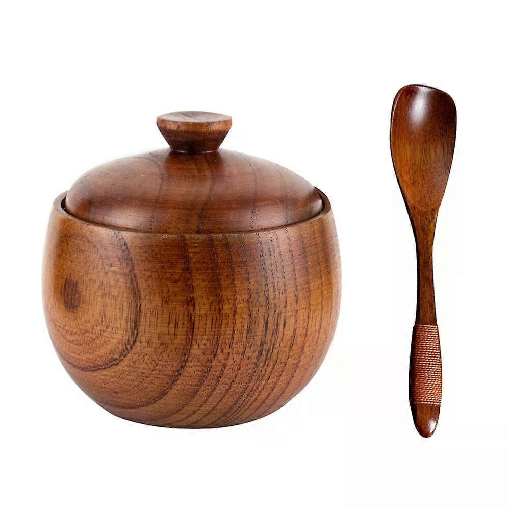 Seasoning Jar with Spoon, Condiment Container for Salt, Pepper, Sugar Storage, Wood
