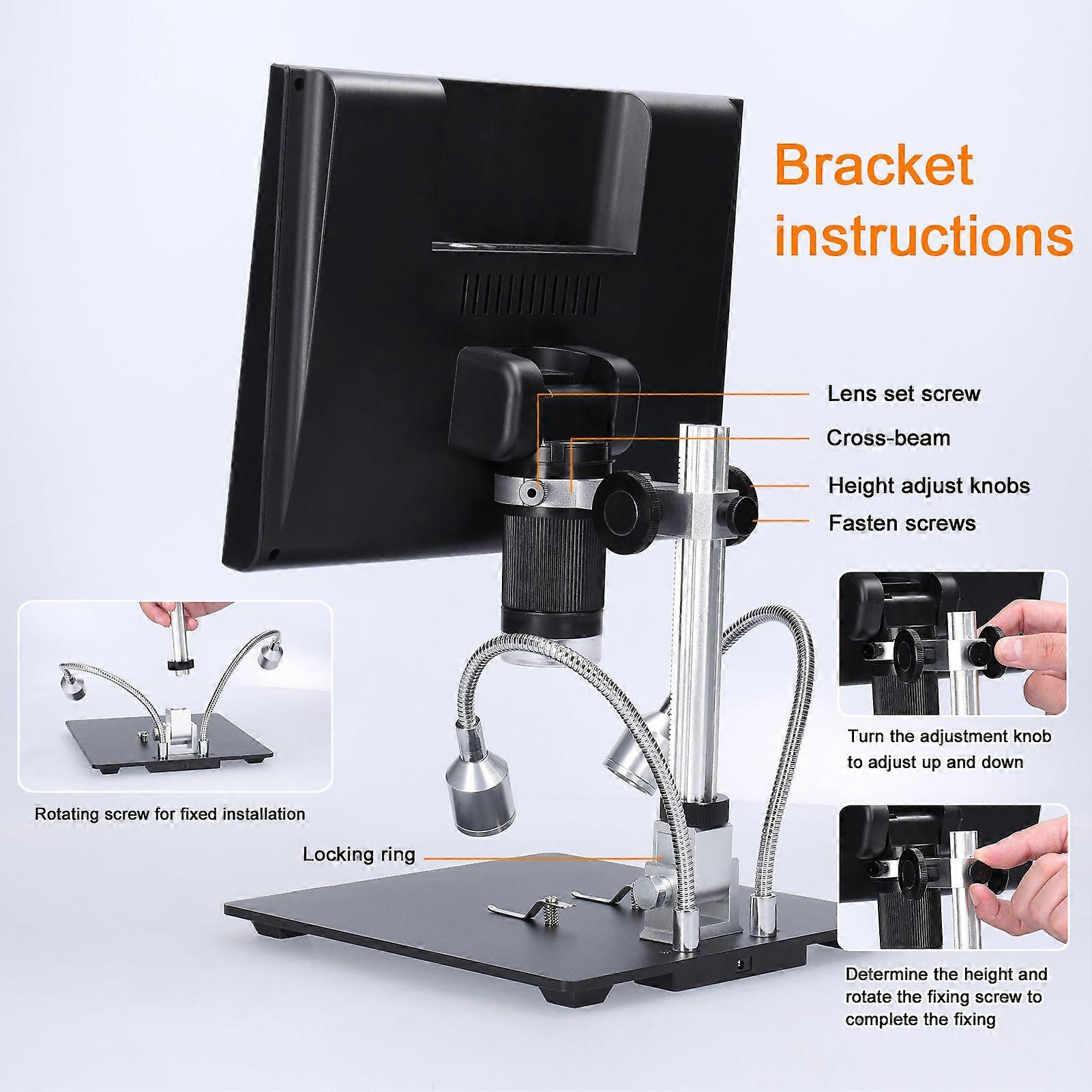 Professional Digital Microscope 1080P 10inch LCD Display 4X Digital Zooming Magnification Soldering Microscope Picture Taking Video Recording Maintena