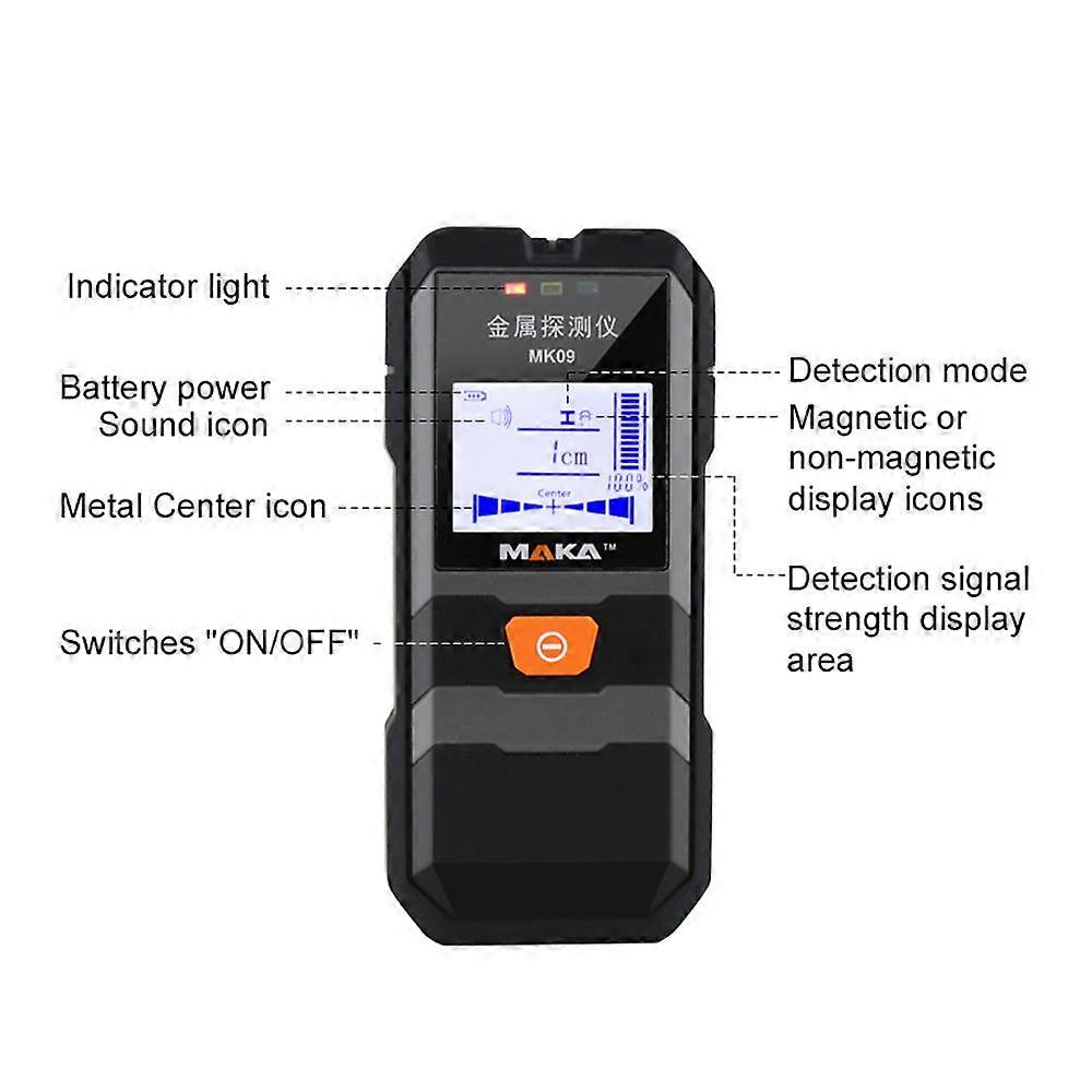 MAKA MK09 Portable LCD Backlight Display Infrared Metal Detector High Accuracy Metal Objects Steel Wire Copper Tube Finder Depth Tracker Wall Scanner