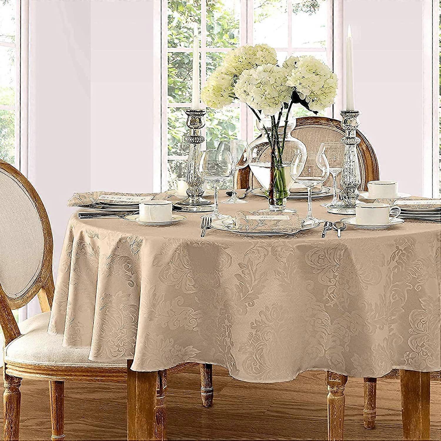 Damask Elegant Fabric Tablecloth Beige 60" w x 84" l Oal