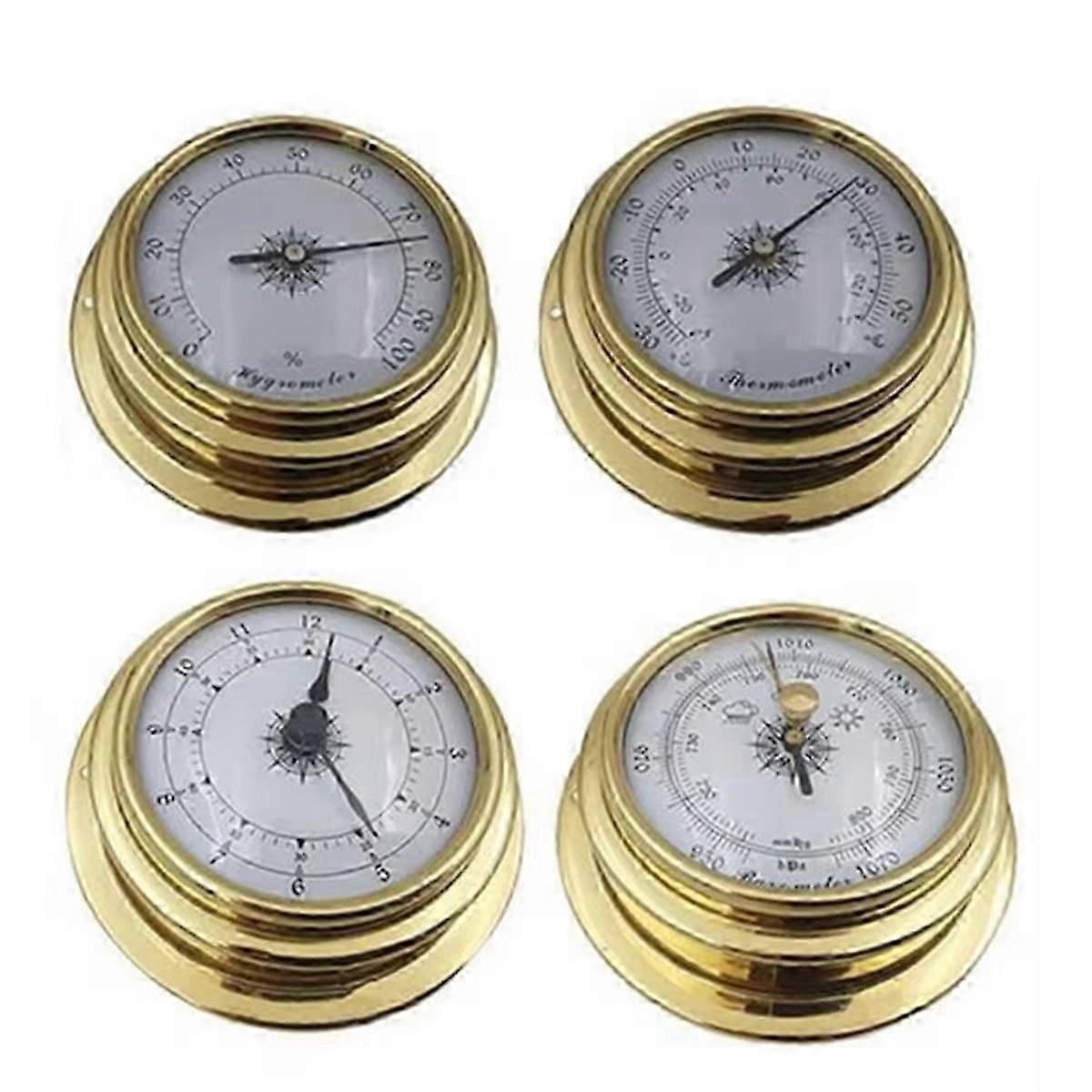 4 Pcs Boat Barometer Clock Thermometer Hygrometer Weather Station Set Wall Mounting Type Brass for