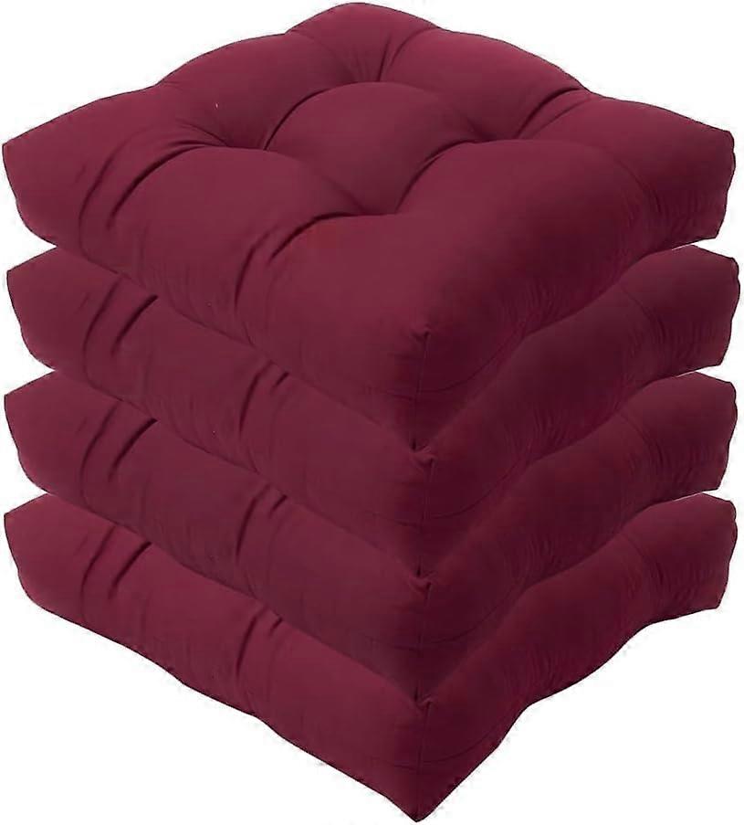 4 Pack Outdoor Seat Cushions With Secure Tie Straps, 48x48 Cm Replacement Cushions For Dining, Patio Chairs (Dark Red)