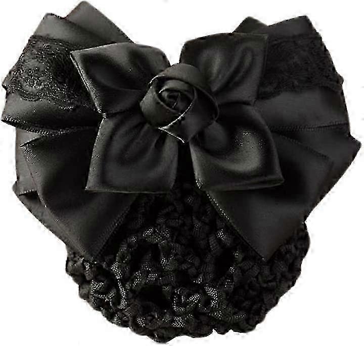 Black Satin Bow and French Clip Hair Bun Net for Women