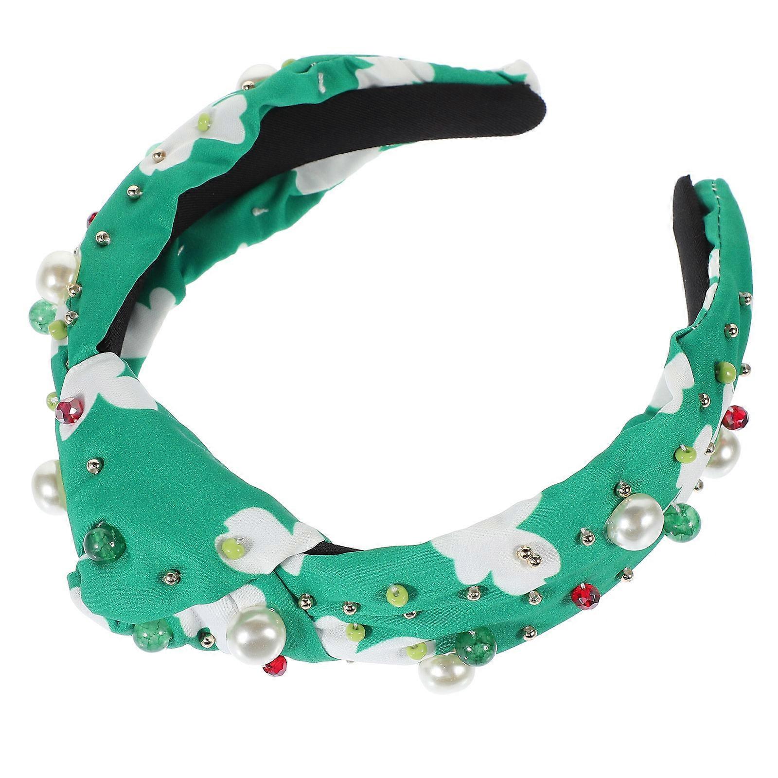 Green Shamrock Headband with Pearls for St Patrick Day Adjustable Cloth Hairband
