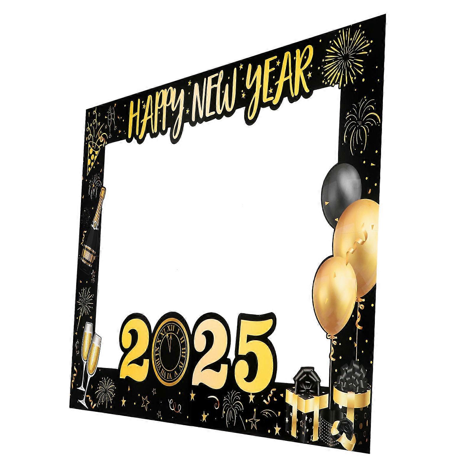 New Year Photo Booth Frame Rectangular for Parties Paper Multi Color Photo Prop 1Pack