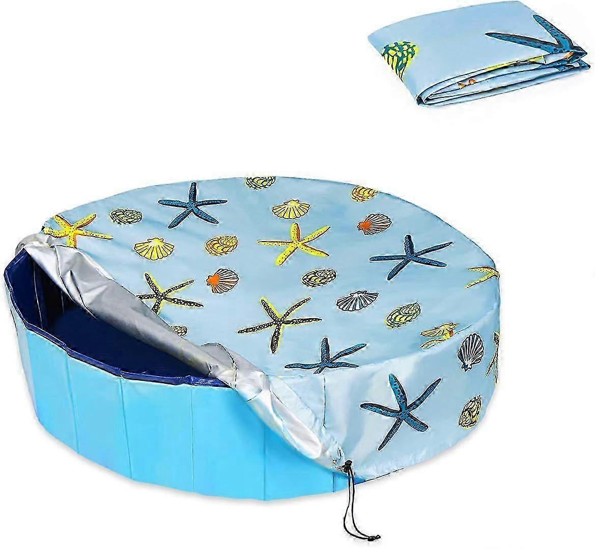 غطاء حمام سباحة دائري قابل للطي للكلاب ، أغطية حمام سباحة آمنة مضادة للأشعة فوق البنفسجية مع نمط قذائف نجم البحر ، غطاء حمام سباحة صيفي للحيوانات الأليفة في الهواء الطلق كيدي