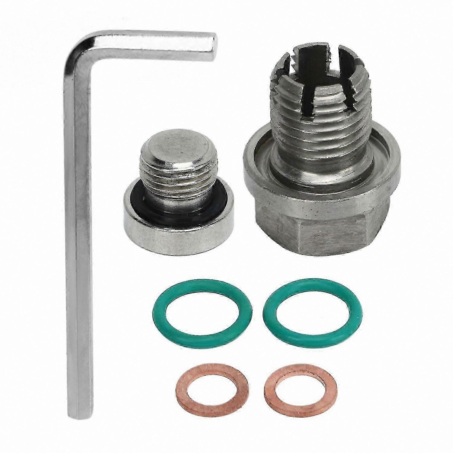 Stainless Steel Self-Tapping Oil Pan Drain Plug Repair Kit with Hex Wrench for Oversized Piggyback Applications