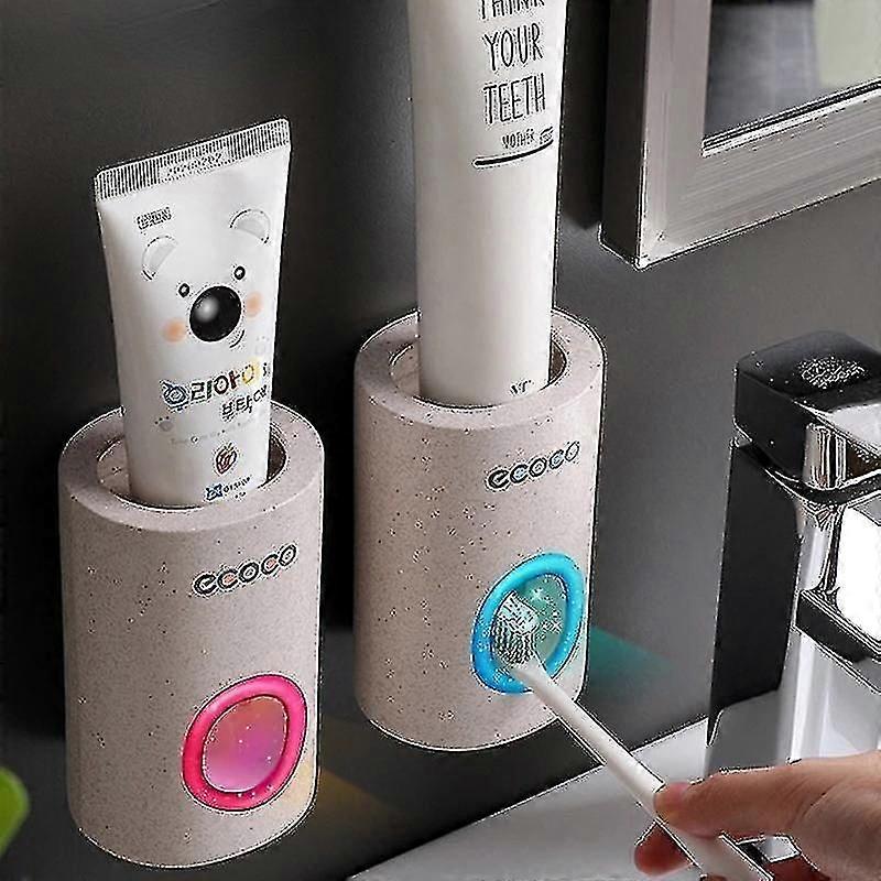 Toothbrush Organizer with Automatic Toothpaste Dispenser Wall Mount Dustproof Holder Bathroom Accessory Squeezer Stand