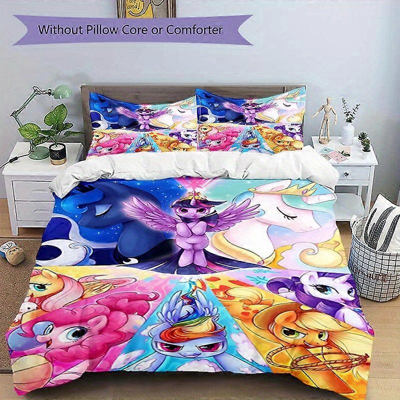 TE927 3pcs Printed Bedding Set Cartoon Colorful Unicorn - Soft Polyester, Machine Washable, Includes 1 Quilt Cover & 2 Pillowcases, All-