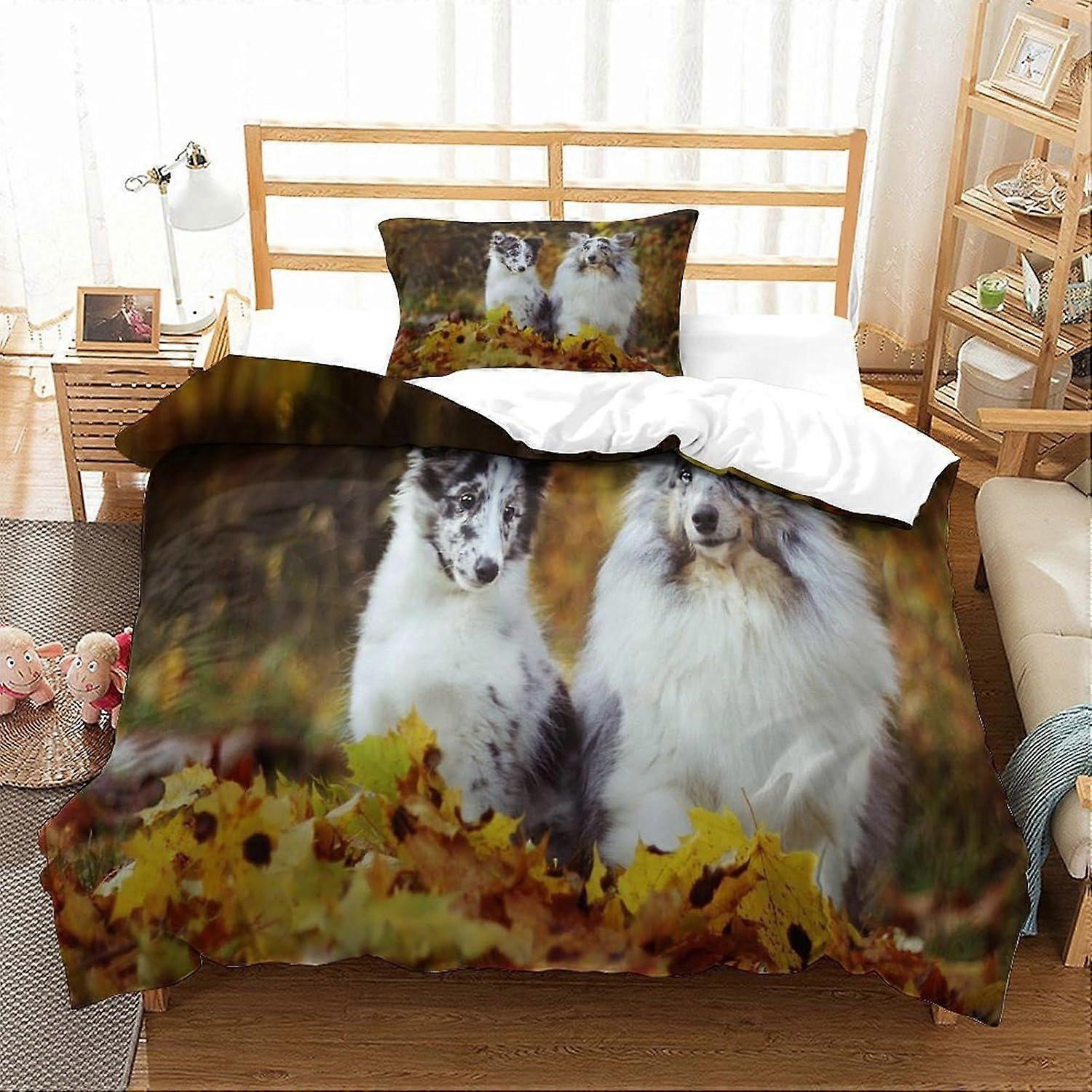Bedding Single Bed Set Border Collie Printed Duvet Cover Super Soft Microfiber Bedding Set with Zipper with Pillowcases Quilt Cover Hypoallergenic for