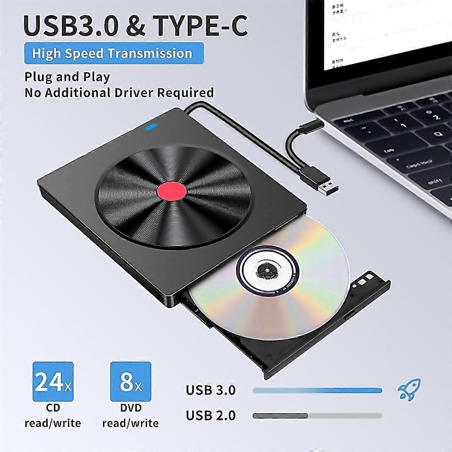 For External Optical Drive Laptop Cd Burner Usb Movie Disk Dvd Player