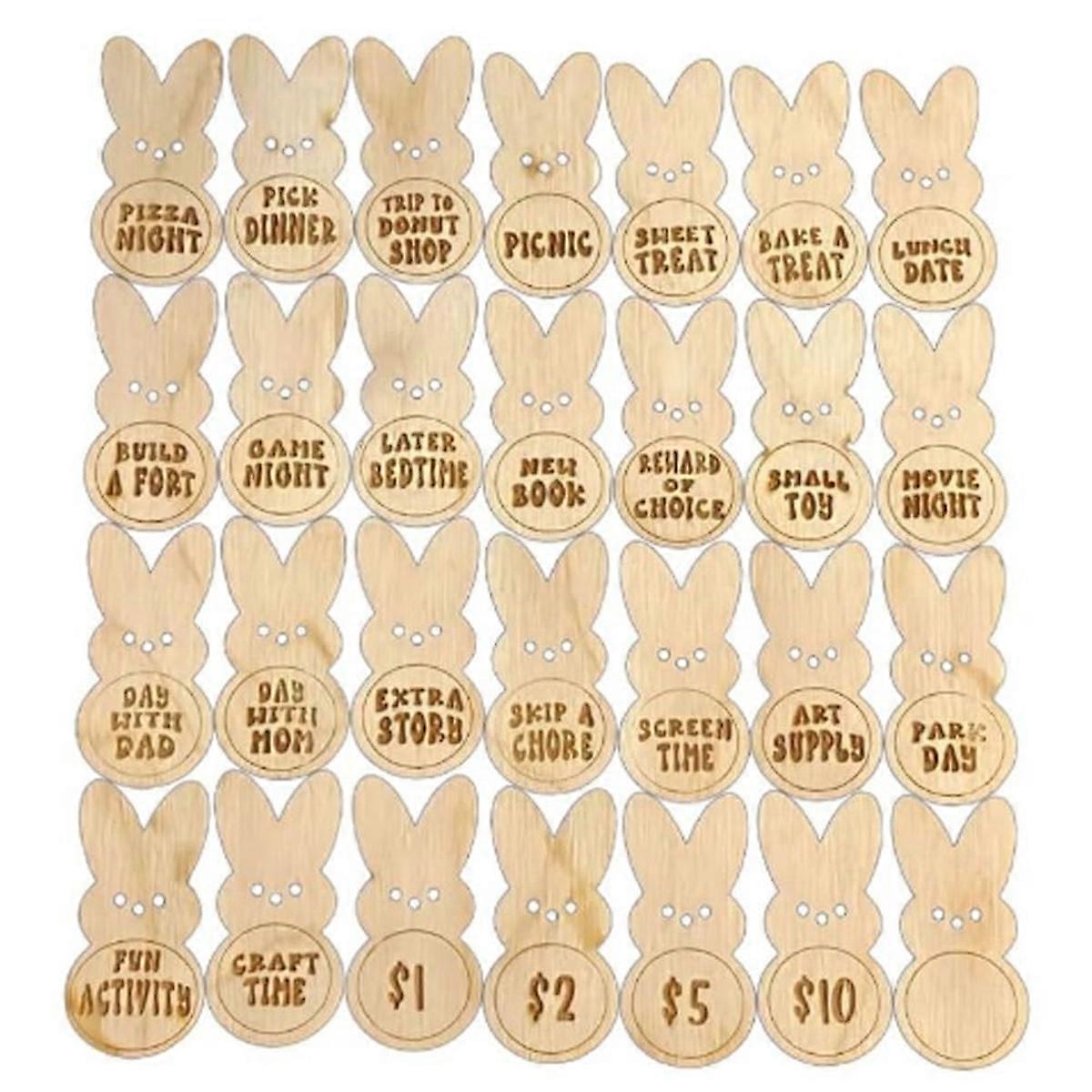 28PCS Easter Kids Reward Bunny Tokens, Easter Egg Tokens