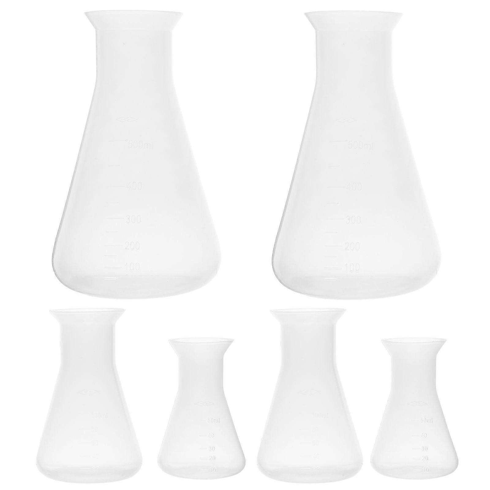 6pcs Erlenmeyer Flask: Wide Mouth Graduated Bottles - Conical Flask Lab Reagent Cup for Chemistry Experiments - Laboratory Supplies, 50/100/500ml