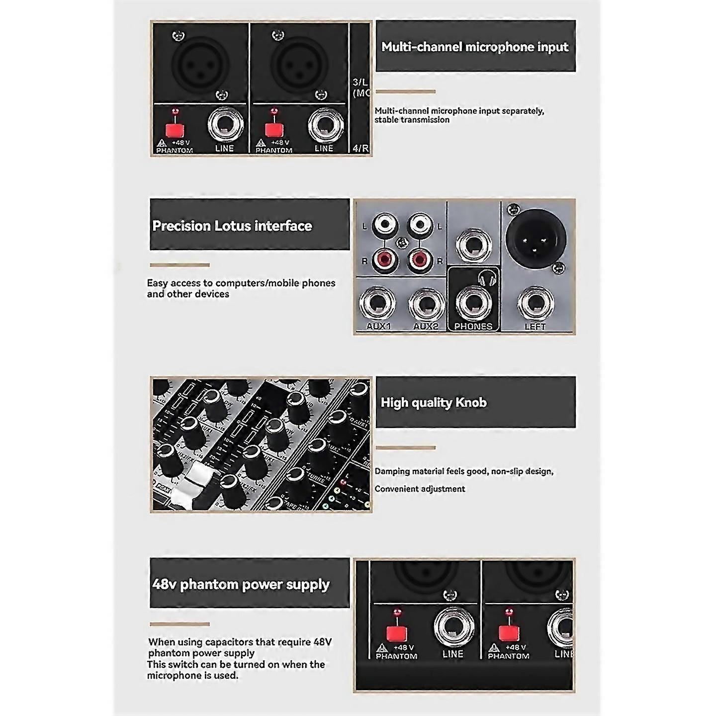 For 4 Channel Bluetooth Audio Mixer For Studio Stage Dj Home Eu