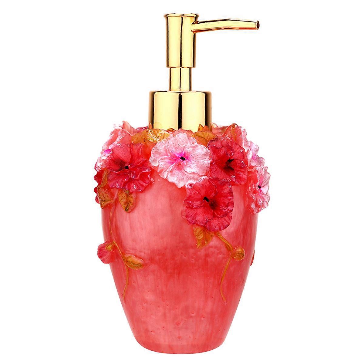 Shampoo Bottles 300ML Red Elegant Flower Empty Dispenser Container For Home Use With Floral Design Pump Dispenser 1Pcs
