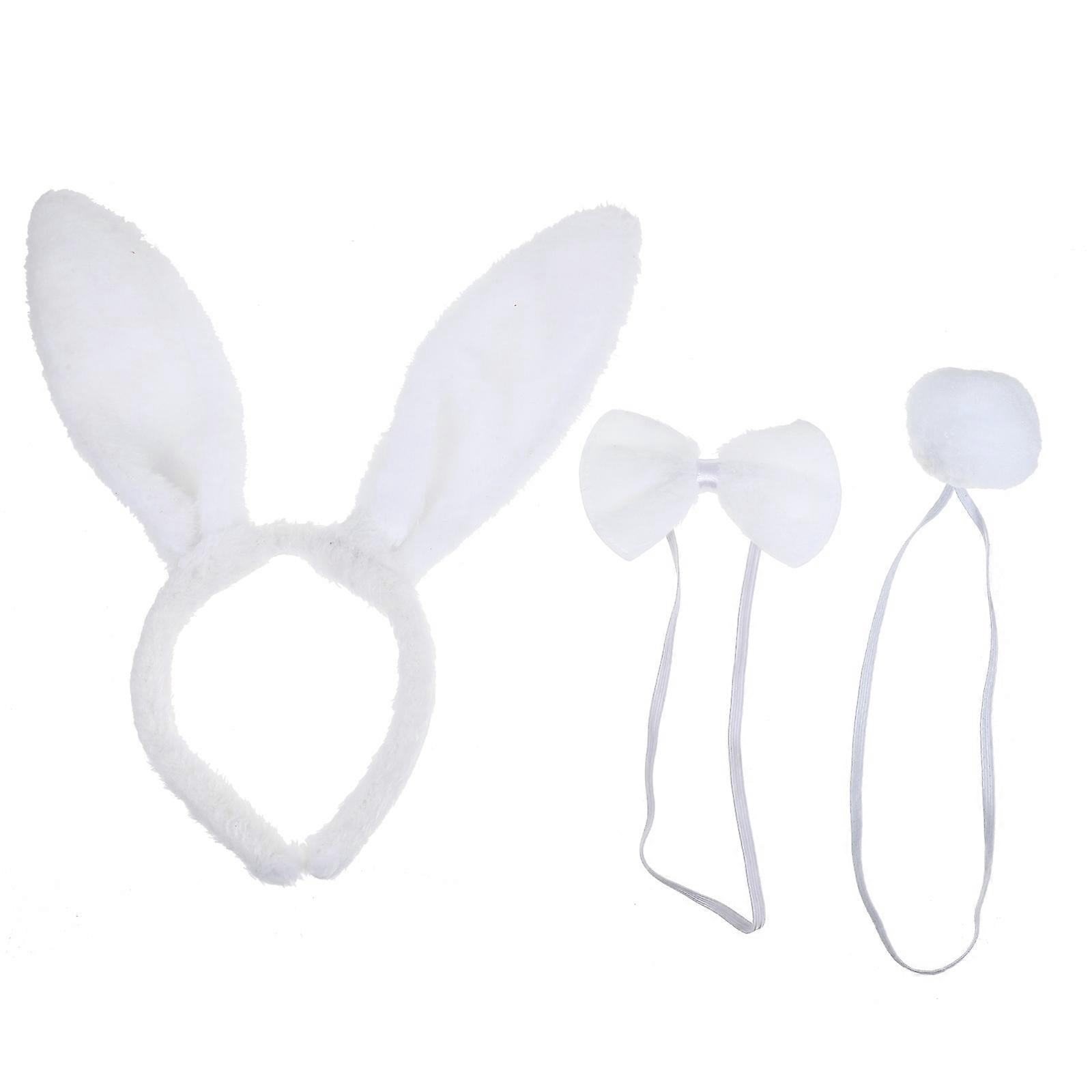 Party Nose Rabbit Ear Hair Hoop for Use 3Sets White Plush Costume