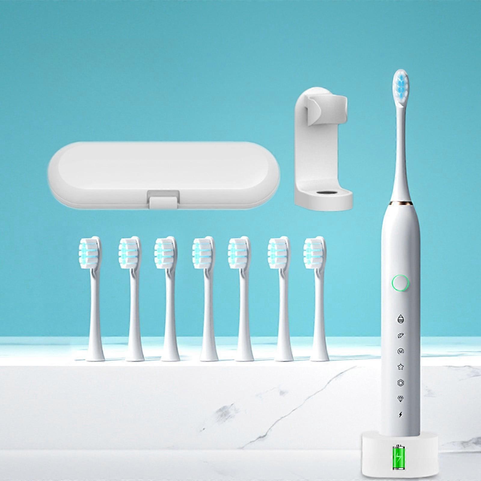 Qdahuk Electric Toothbrush with 8 Brush Heads, Stand & Travel Case, 6 Modes, Wireless Charging, IPX7, Compatible with Smart Timer