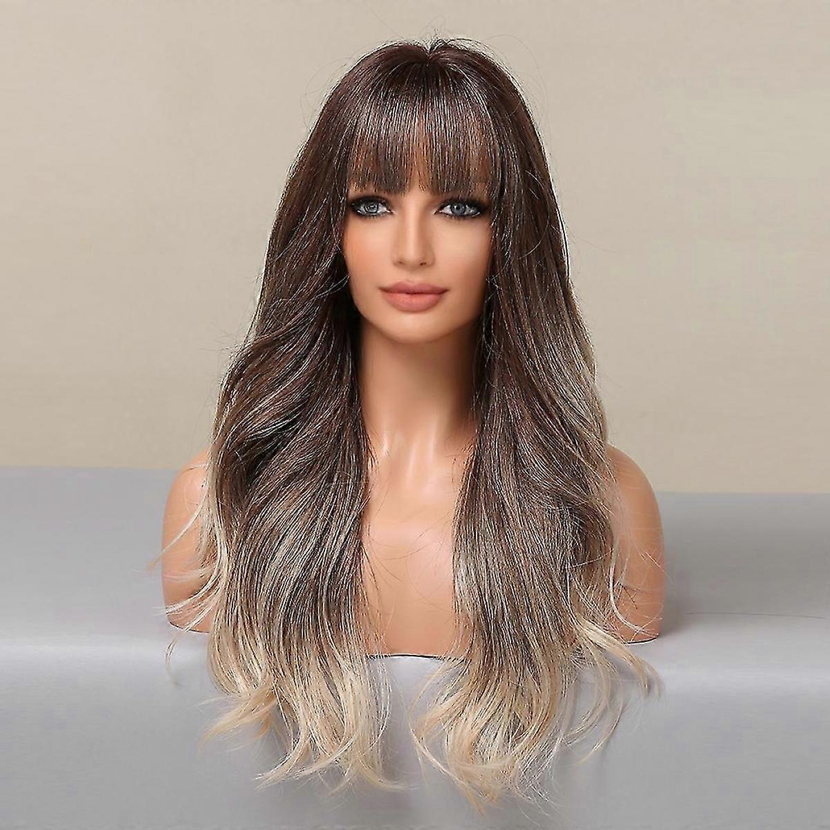 brown wig with long bangs, brown wig