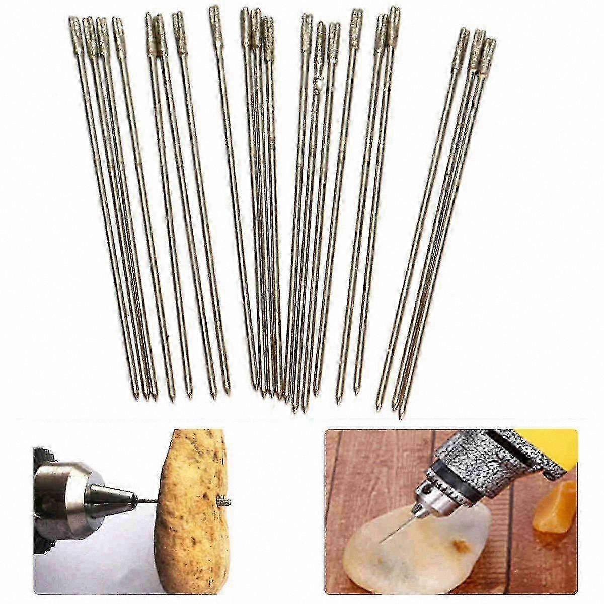 1mm Diamond Coated Lapidary Drill Bits - 20 Pack Solid Needle Bits for Agate Jewelry Crafting Tools