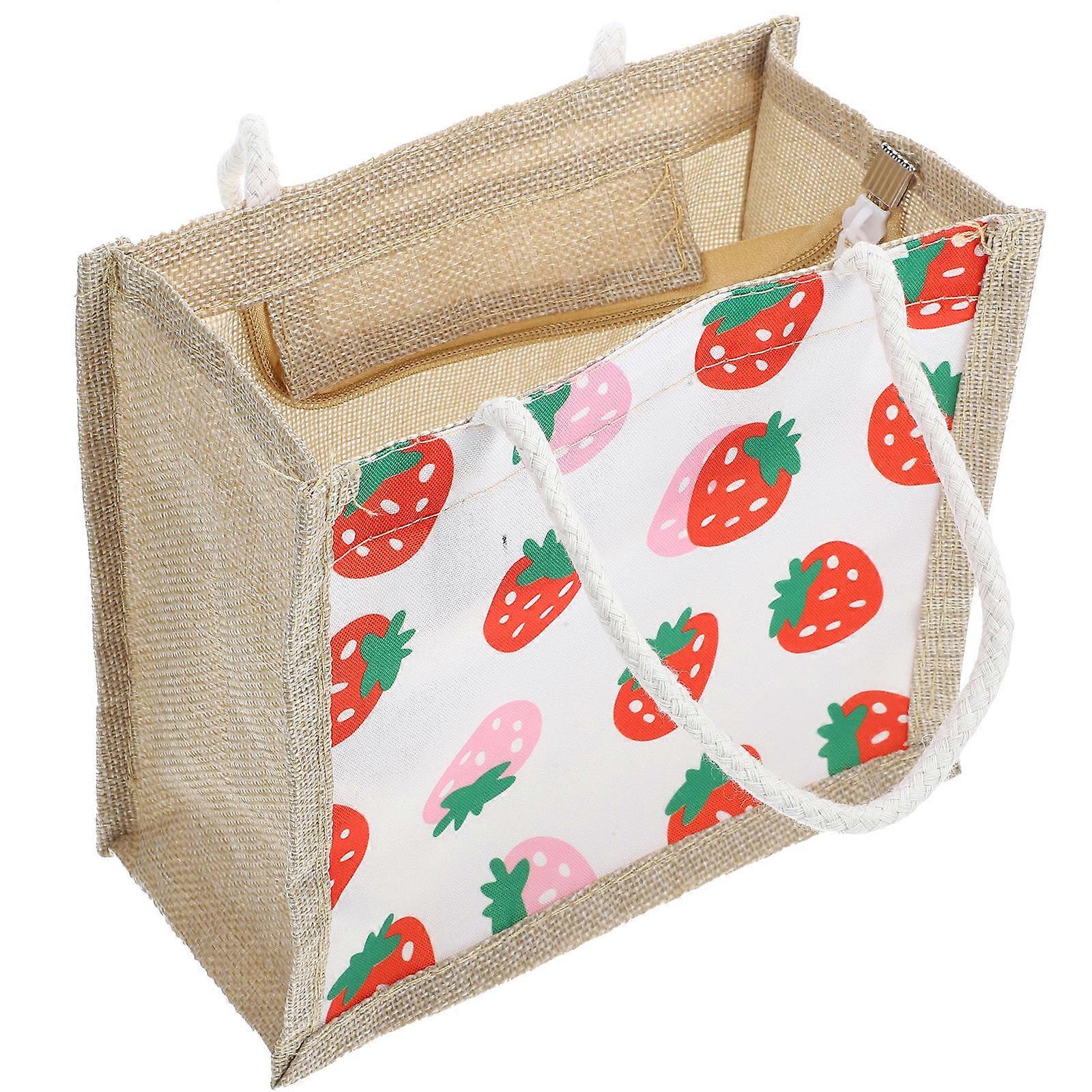 Reusable Lunch Box Container Bag With Strawberry Pattern For Women Suitable For Work School 3Pcs