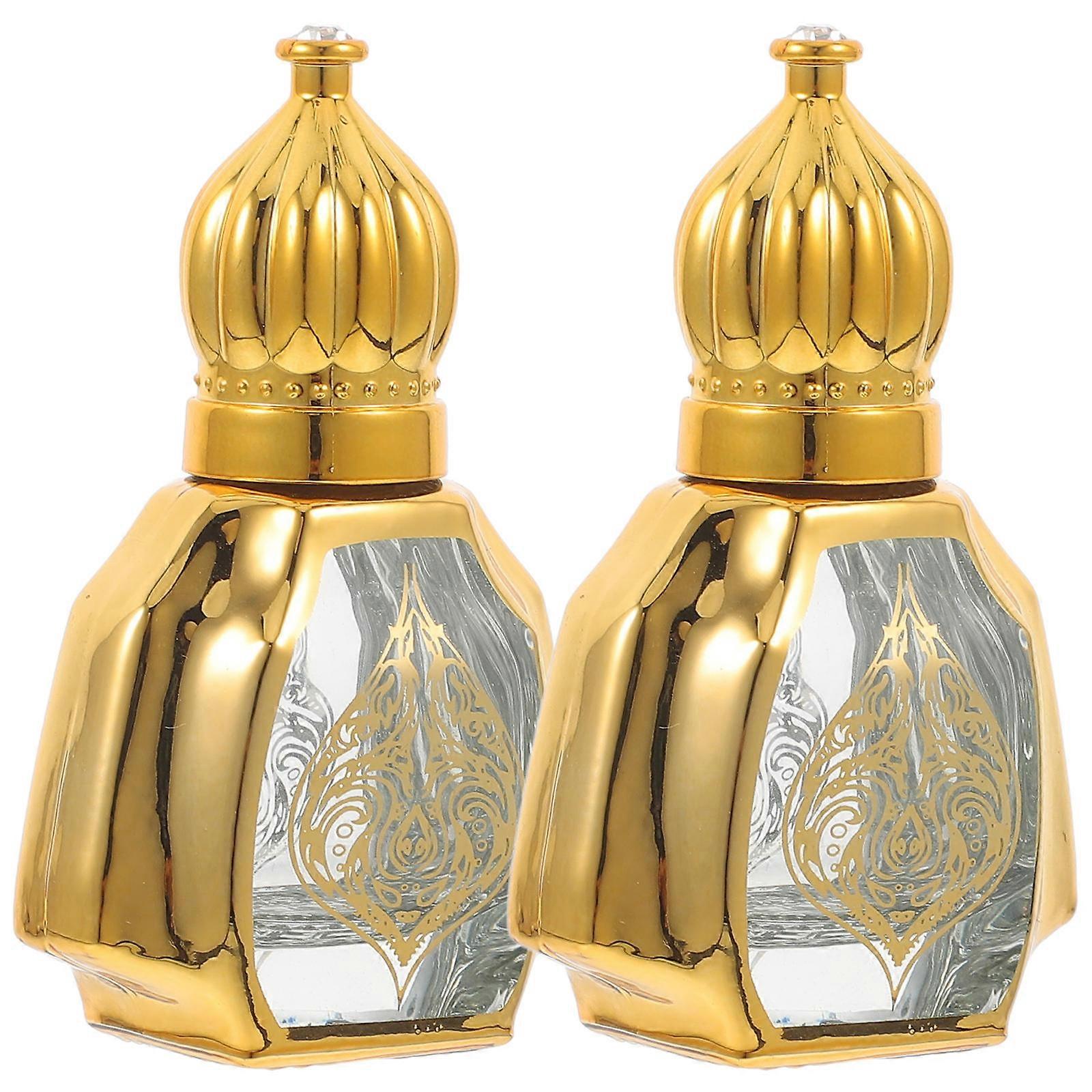 Golden Glass Decorative Perfume Bottle Multi-Function for Storage 2Pcs