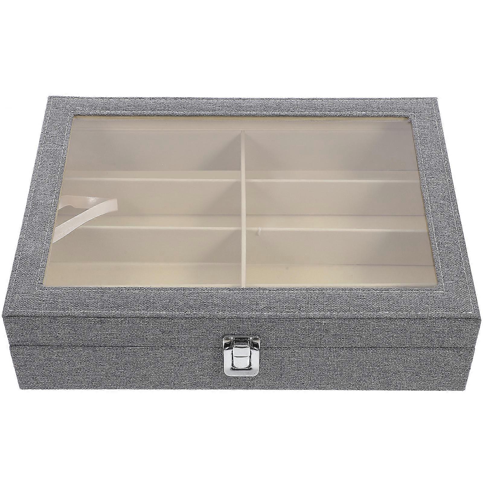 Eyeglass Organizer 2Pcs Storage Case For Sunglasses 34X25X9.5CM Grey With Multiple Compartments