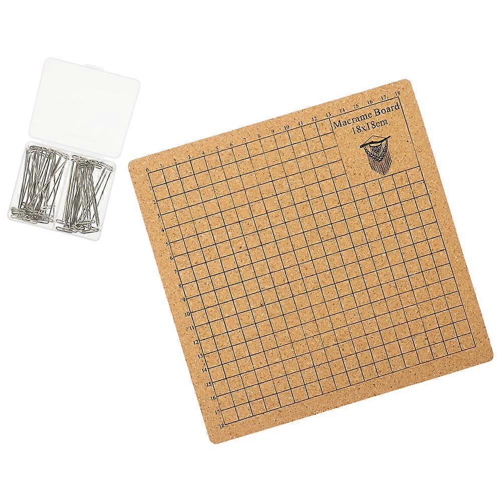 Macrame Board Square Cork Board for Home Use Beginners Brown Cork and Stainless Steel Material T-Pin Holder 1Set