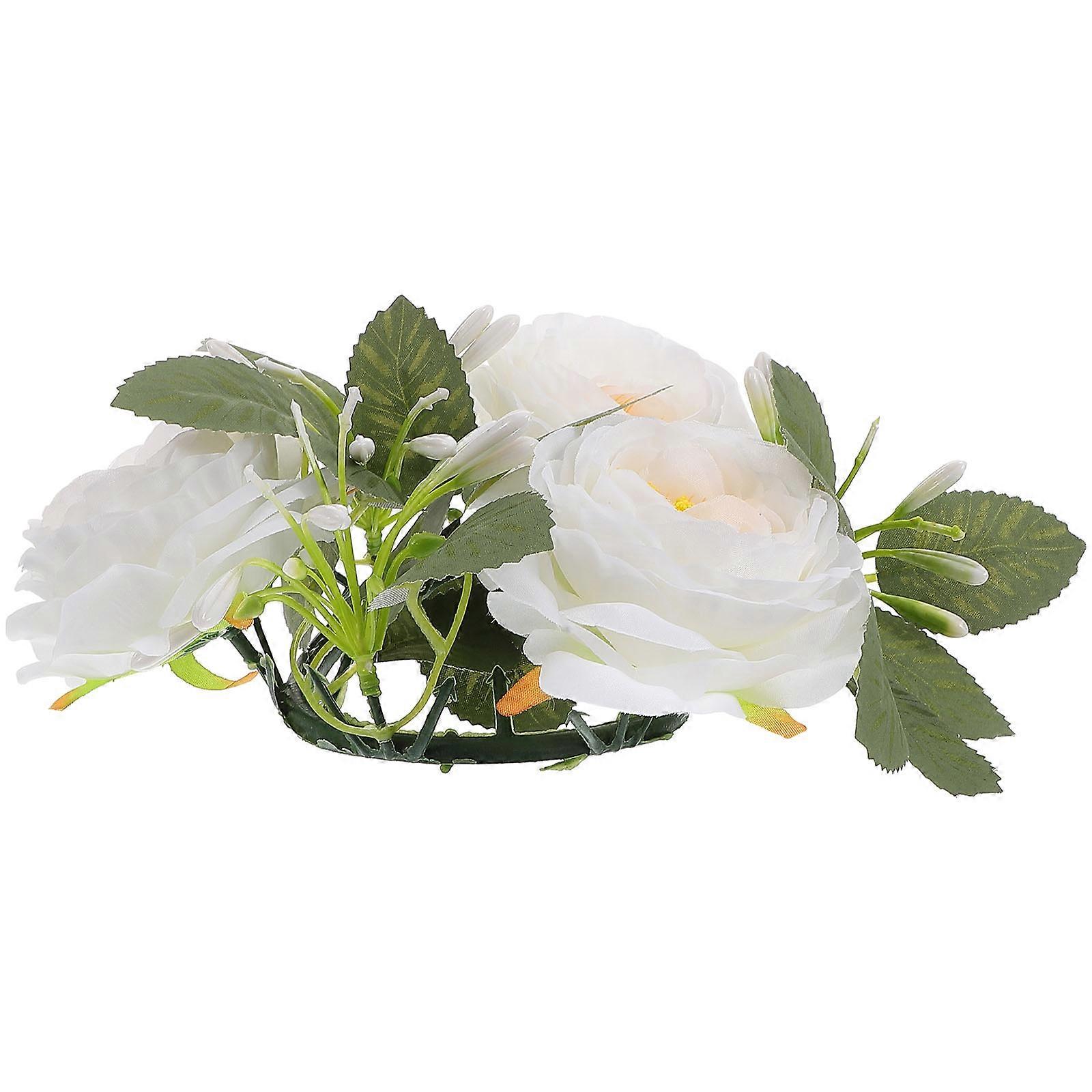 Artificial Flower Candle Wreath for Decor 3Pcs White Candle Ring Set