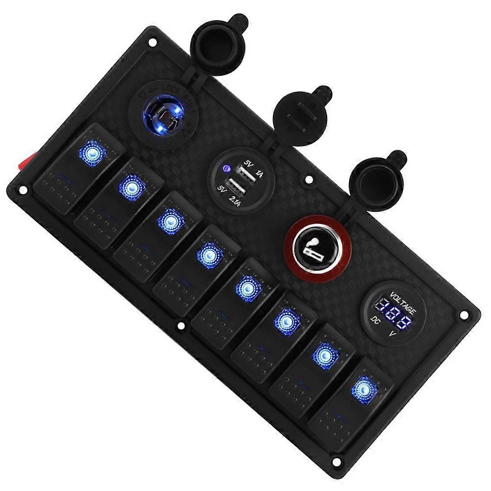 Black Rocker Panel for Car Use 2Sets with Waterproof 8 Gang Switch